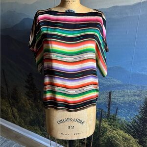 RARE VINTAGE 100% SILK AZTEC WESTERN PRINT BLOUSE